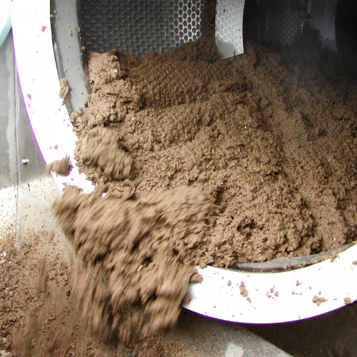 View inside a ThickTech Rotary Drum Thickener in use while thicken solids 
